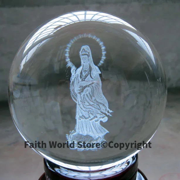 Wholesale Buddha # efficacious The town HOME House Talisman Buddhist 3D NANHAI Guanyin Avalokitesvara Buddha Crystal ball statue