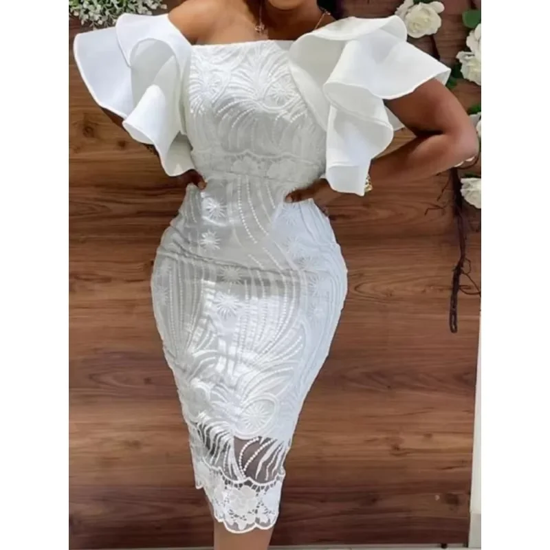 

African Wedding Party Dresses for Women Summer Autumn African High Waist Short Puff Sleeve Bodycon Dress African Dresses Women