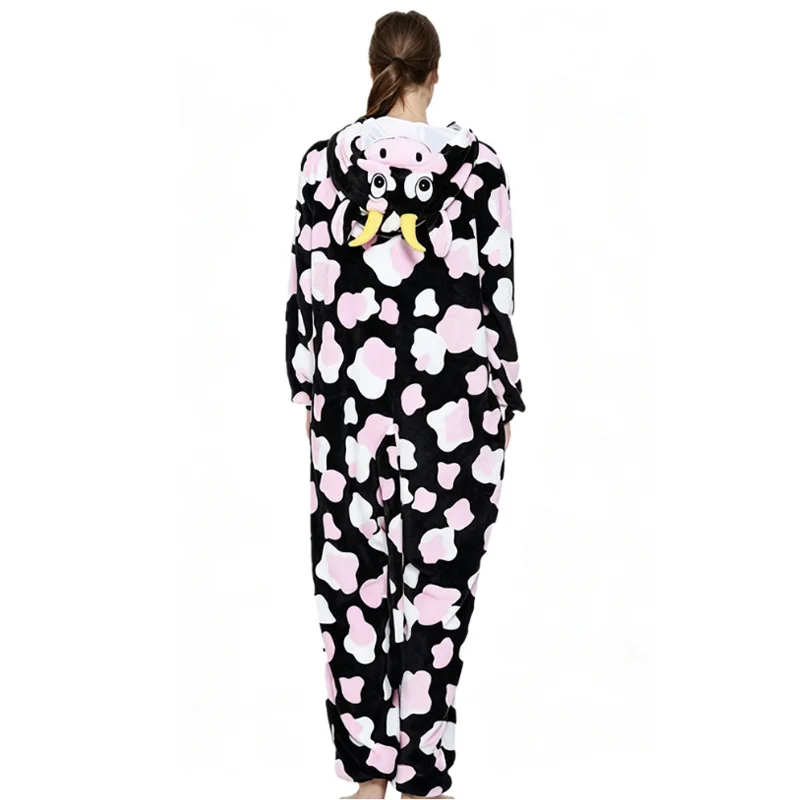 Flannel Onesie Pajamas Couple Wacky Animal Hooded Homewear Sleepwear Autumn Winter Warm Home Clothes Family Party Nightwear 4