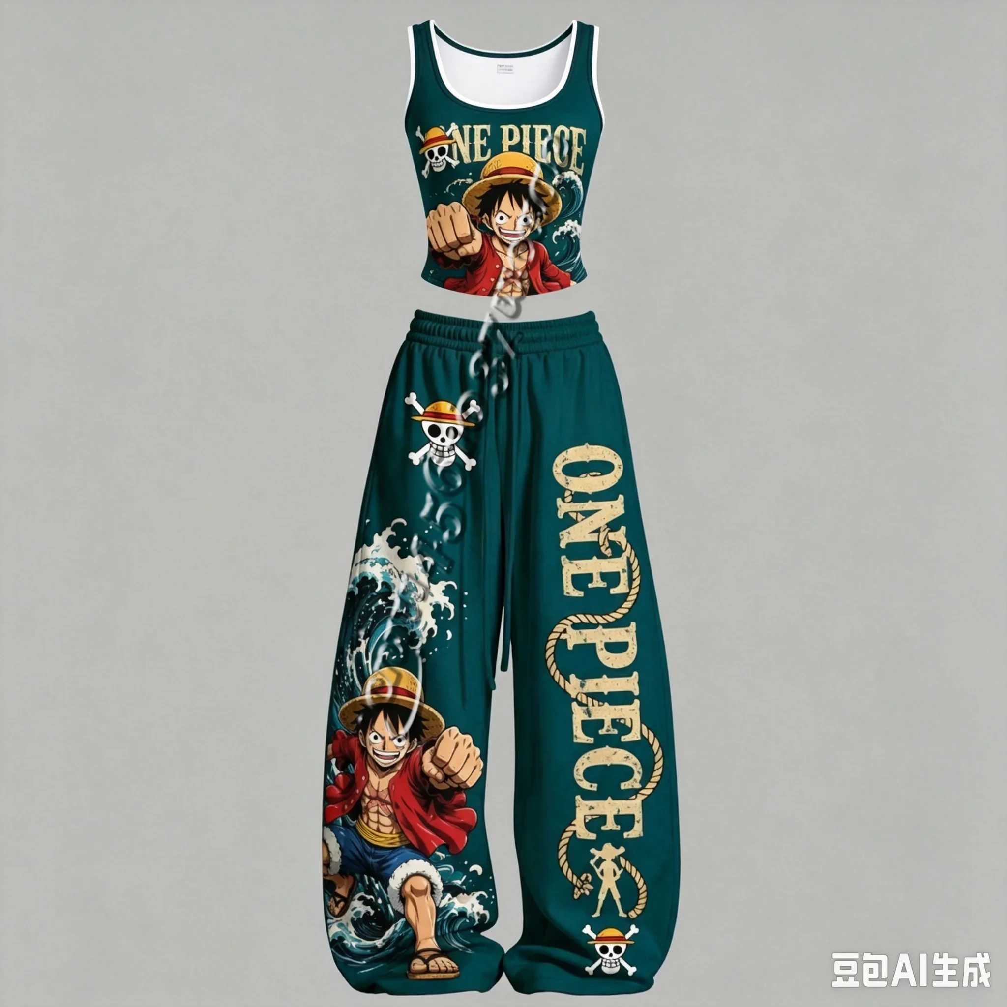 26/27 FamilyMatching Neues One Piece Anime-Charakter Tanktop und Weite Hose Set für Männer und Frauen Unisex Casual 2-Teiliges Outfit – Detail 11