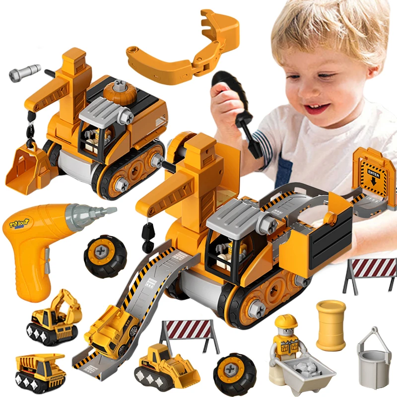 

Boys Construction Truck Toys Electric Disassembly Loading 4 In1 Deformed Engineering Trucks Excavator Car Kids Creative Gifts