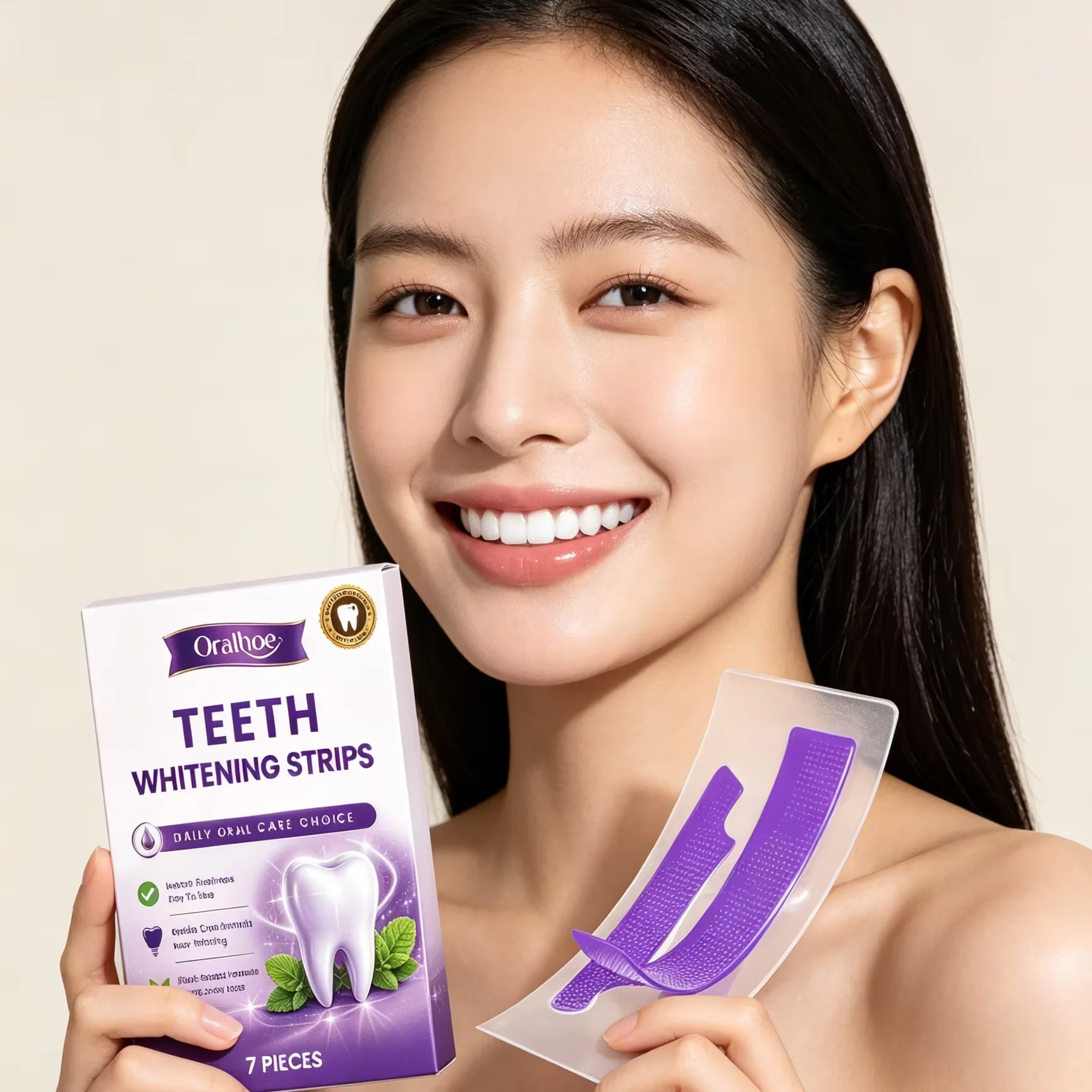 Oralhoe Purple Teeth Whitening Strips Brighten Teeth Stain Remover Perfect Smile Dental Care Products Non Sensitive Teeth Strips
