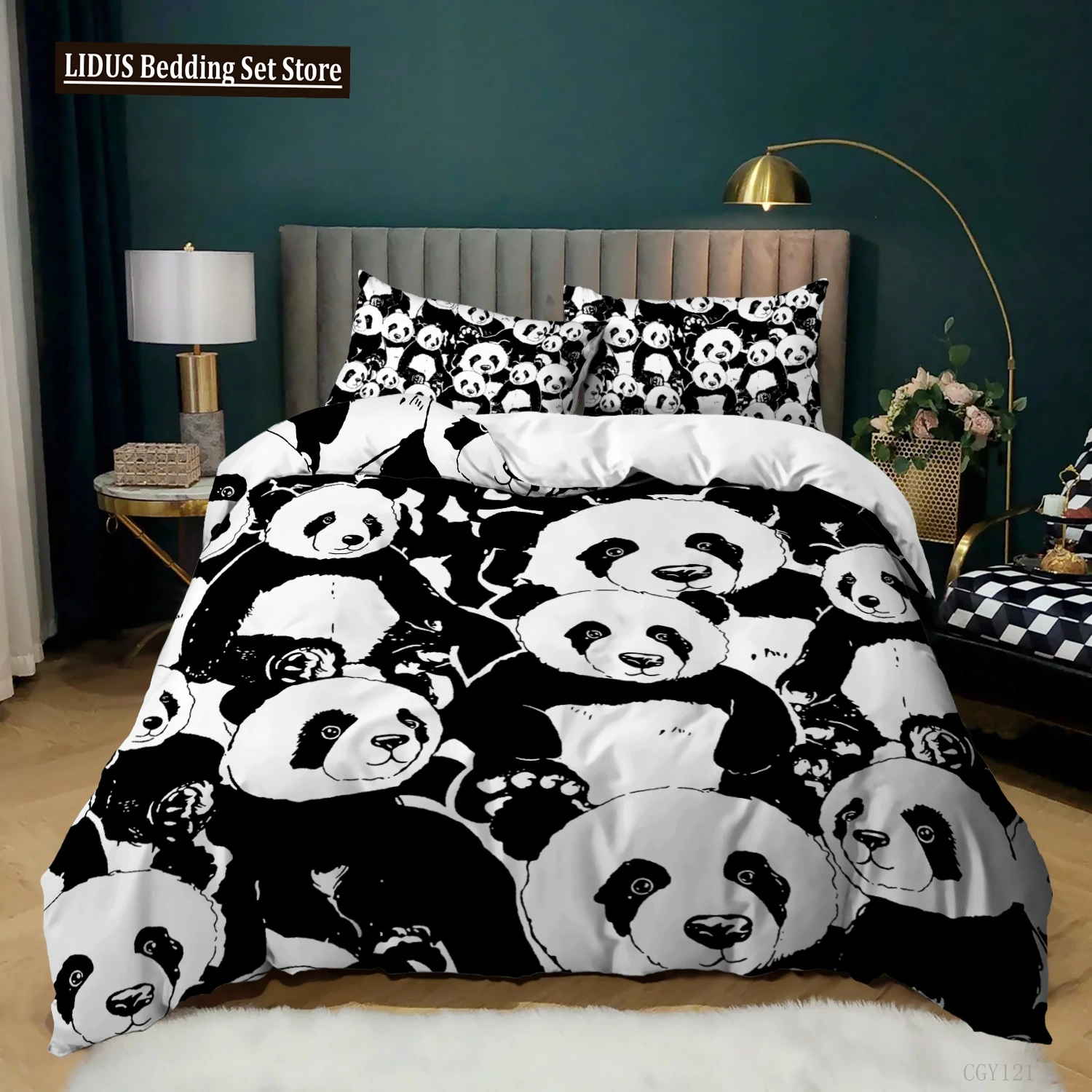 

Panda Duvet Cover Cartoon Panda Printed Bedding Set For Kids Boys Girls Microfiber Cute Animal Comforter Cover 2/3Pcs Full Size