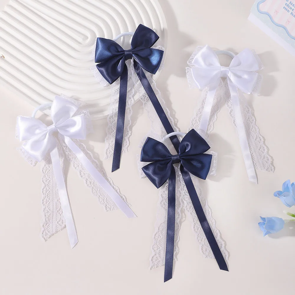 2 Lazos de Satén con Cola Larga para el Cabello, Par a Juego, Bandas para Cola de Caballo, Accesorios Escolares para Niñas Estilo JK Lolita
