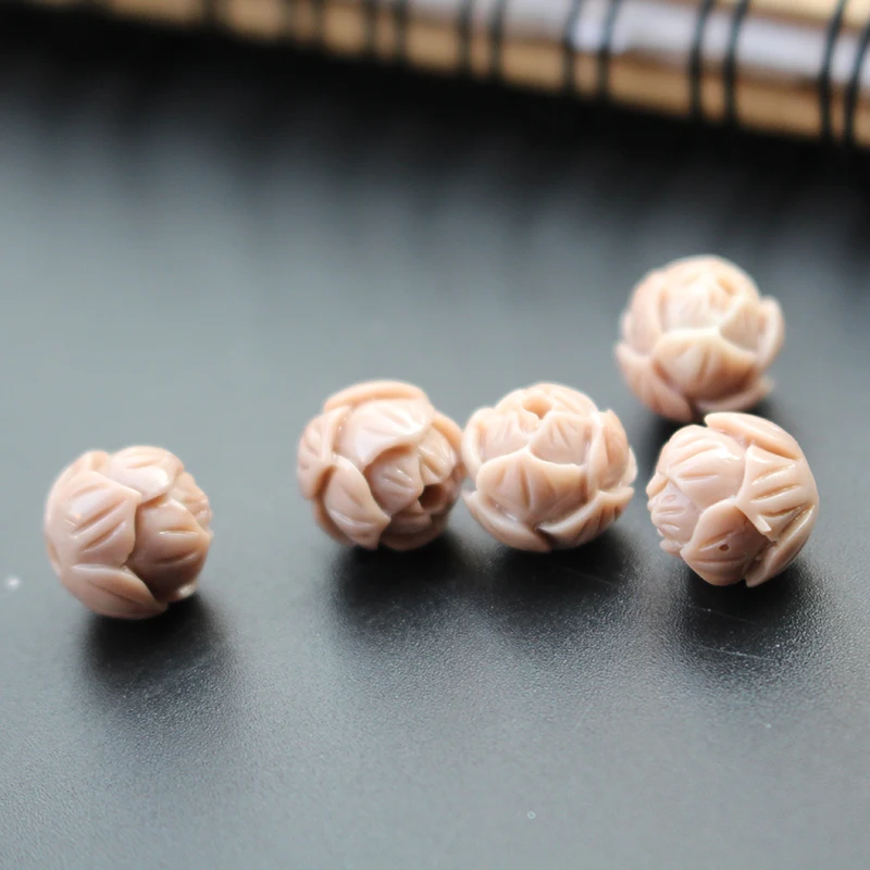 Bead 8mm 10mm Carved Lotus Beads Artificial Coral Flower Multi-color for Jewelry Bracelet Necklace making DIY Craft Loose Beads