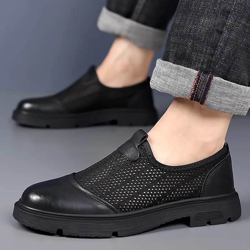 Summer Casual Men Shoes Business Mesh Shoes Ultra-light Mens Summer Breathable Sneakers Hot Sale Casual Flats Non-Slip Moccasins