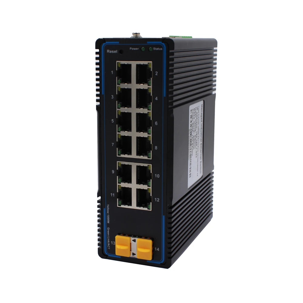 Industrial L2 Managed 12 port 2 SFP Gig  it Ethernet Network Industrial PoE/non-PoE Switch 2 SFP 12 Ports 10~52V