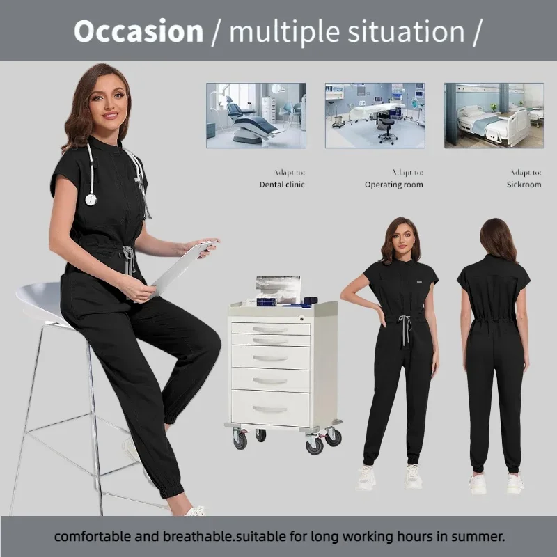 Multicolour Jogger Suit Nurse Scrubs Set Medical Clinical Clothes Doctor Nursing Uniforms Short Sleeve V-neck Tops Pocket Pants