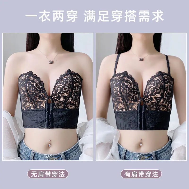 Sexy Lace Front Closure Bras For Women Underwear Seamless Push Up Bra Lingerie Plus Size Wireless Brassiere Lingerie Bralette