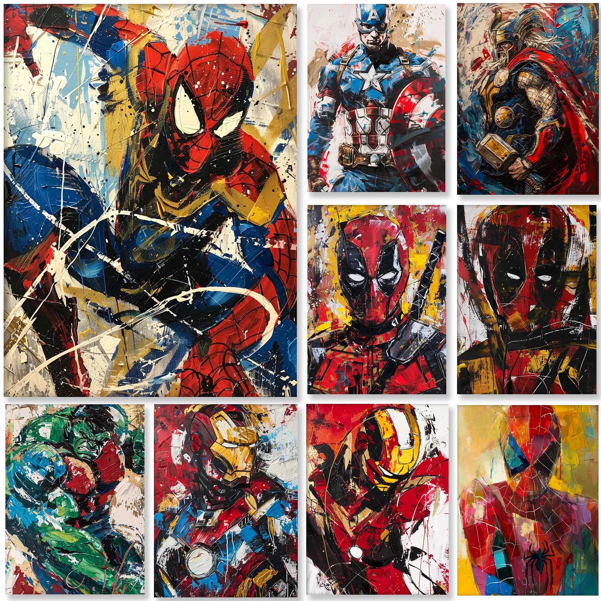 

Abstract Marvel Hero Spiderman Iron Deadpool Hulk Thor Canvas Painting Poster Wall Art Decoration Pictures For Boy Bedroom Decor