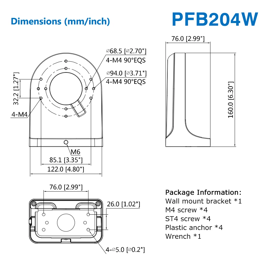 Imagem -04 - Dahua-suporte de Parede para Câmeras ip Suporte Impermeável Material de Liga de Alumínio Custo-benefício Pfb203w Pfb204w Pfb205w-e