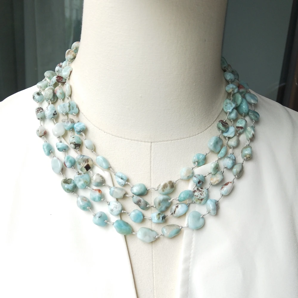 Lii Ji Real Stone Blue Necklace Larimar Statement Necklace 45cm Women Necklace Jewelry Gift