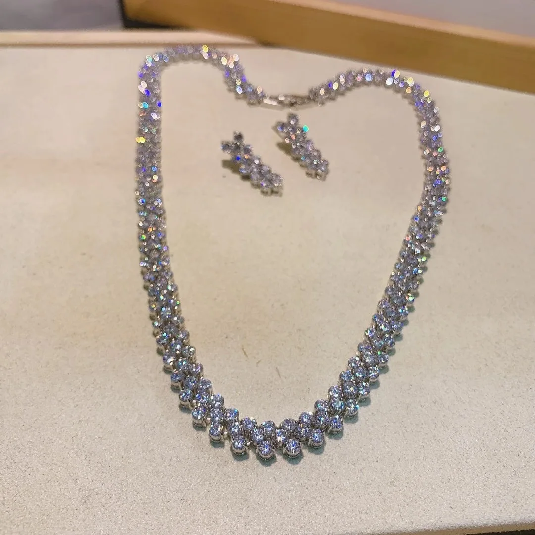 

HIBRIDE Hot Sale Dazzling Exquisite sliver color Necklace Earrings Women's Daily Decoration Jewelry Party Wedding Gift 1075