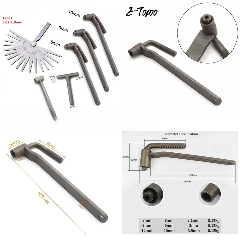 6pcs Feeler Gauge T-type Wrenches 3/3.5/8mm 9mm 10mm Feeler Gauge 0.02 to 1mm Engine Valve Adjustment Tool Szczelinomierz