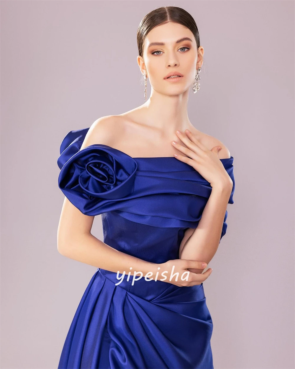 CustomizedSimpl  Flower Ruched A-line Off-the-shoulder Long Dresses Prom Dresses Retro Fashion Elegant Exquisite High Quality Se