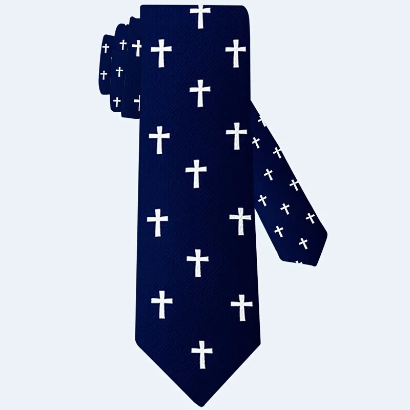 1pc Christian Cross Print Necktie for Men Religious Symbol Design Machine-Washable Tie