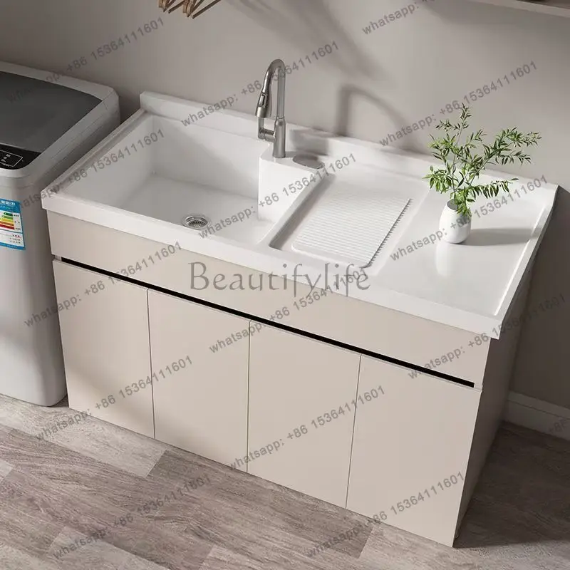 Balcony Laundry Cabinet Honeycomb Aluminum Hand Wash with Washboard Laundry Basin