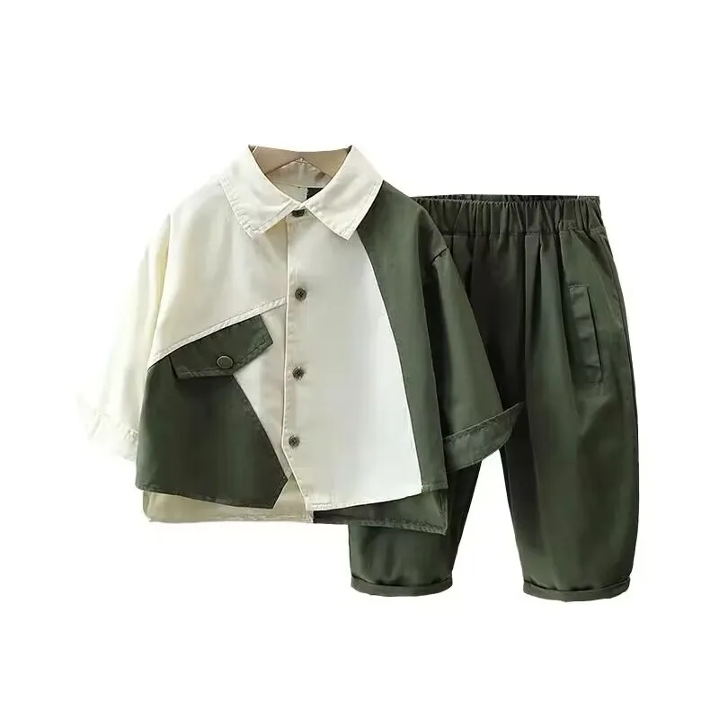 2-9Y Boys Autumn Suit 2023 New Baby Cotton Long Sleeve Shirt Pants Two Piece Children\'s Clothing Set