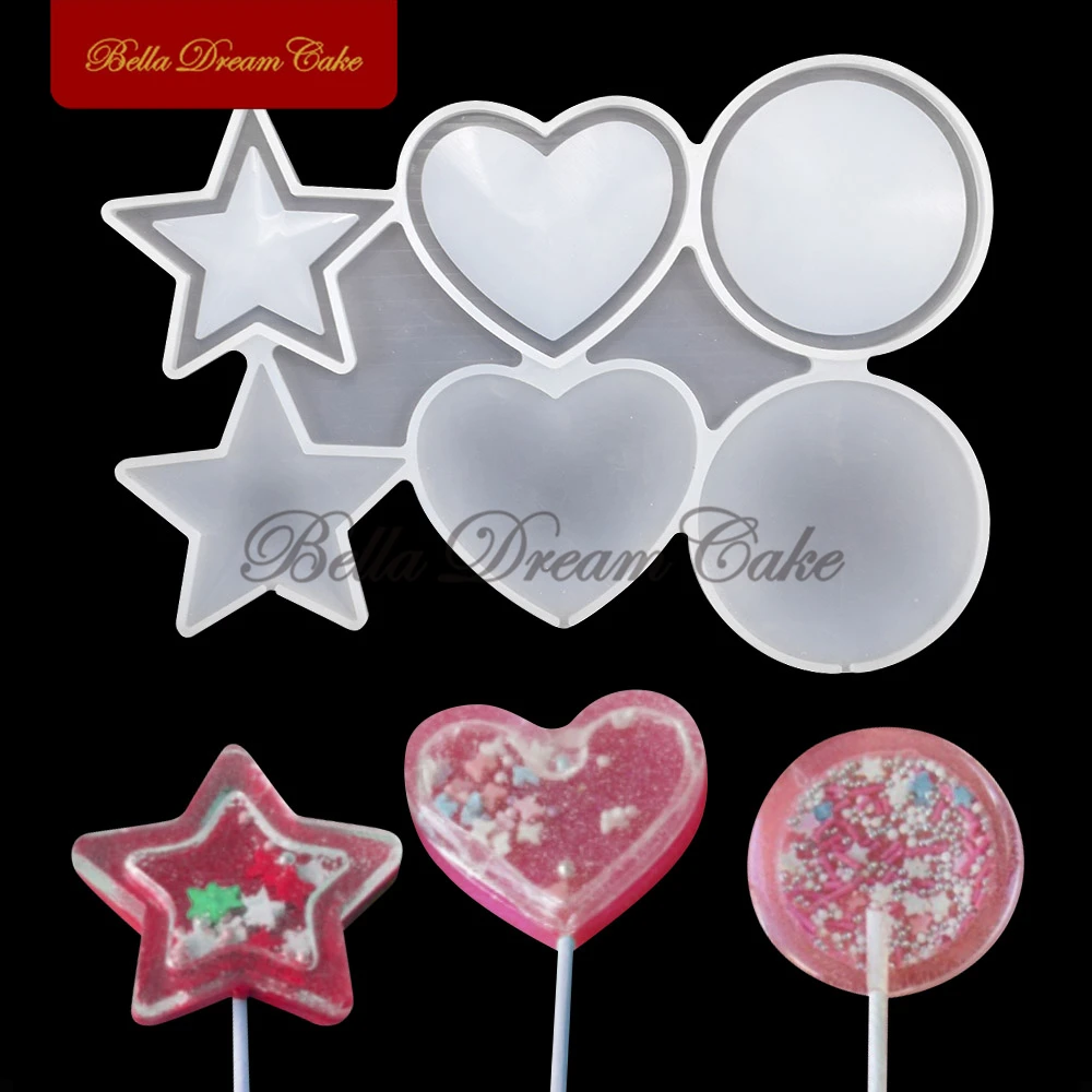 1pc Round/Star/Heart Shape Rattle Lollipop Silicone Mold DIY Chocolate Candy Shaker Mould Cake Decorating Tools Kitchen Bakeware