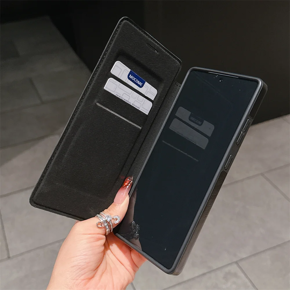 Klasyczne skórzane etui z klapką i magnetycznym zamknięciem na telefon Samsung S26 S25 Edge S24 Ultra S22 S23 Plus, luksusowa obudowa z obsługą bezprzewodowego ładowania. — zdjęcie produktu 4