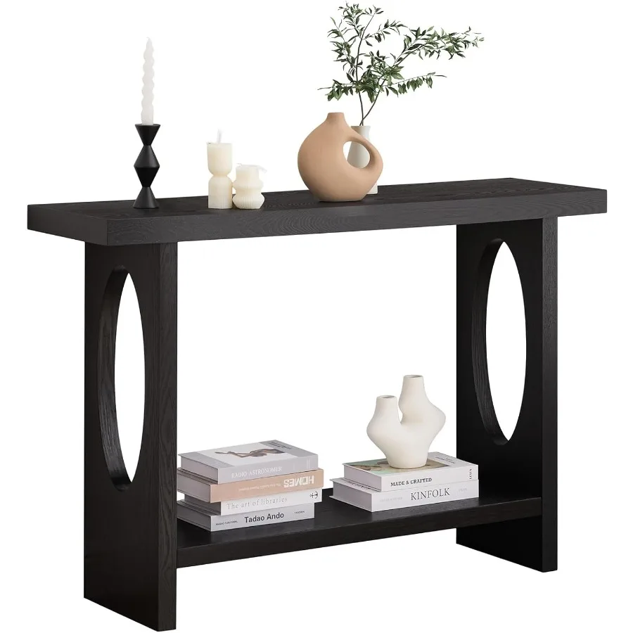 

47-дюймовые современные настольные консольные столы с шпоном из массива дерева, 2 утолщенных стола, 2-уровневый тонкий диван-стол за диваном, прямоугольный вход