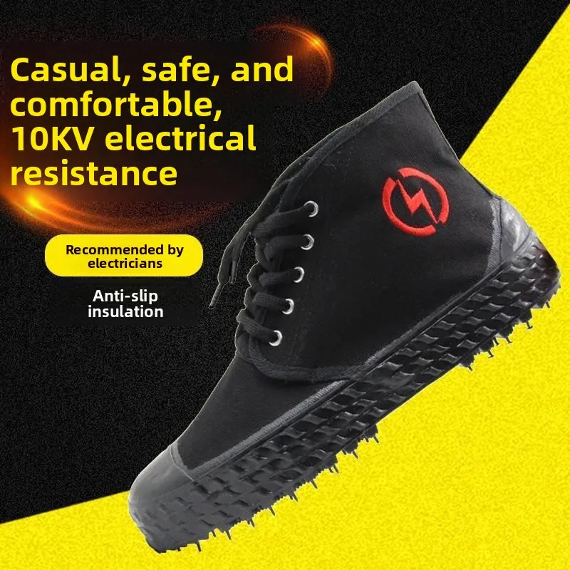 Insulated Electrician Work Boots High Top Canvas Slip Resistant Shoes Special Power Work Rubber Shoes Reflective Safety Footwear