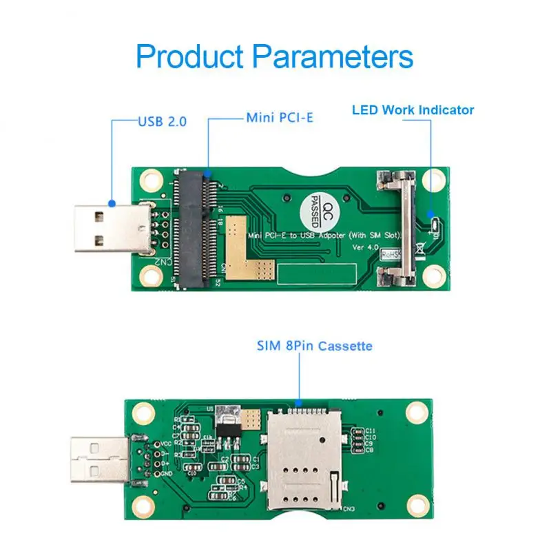 Adaptor PCI-E Mini ke USB dengan Slot kartu SIM 8Pin untuk modul WWAN/LTE