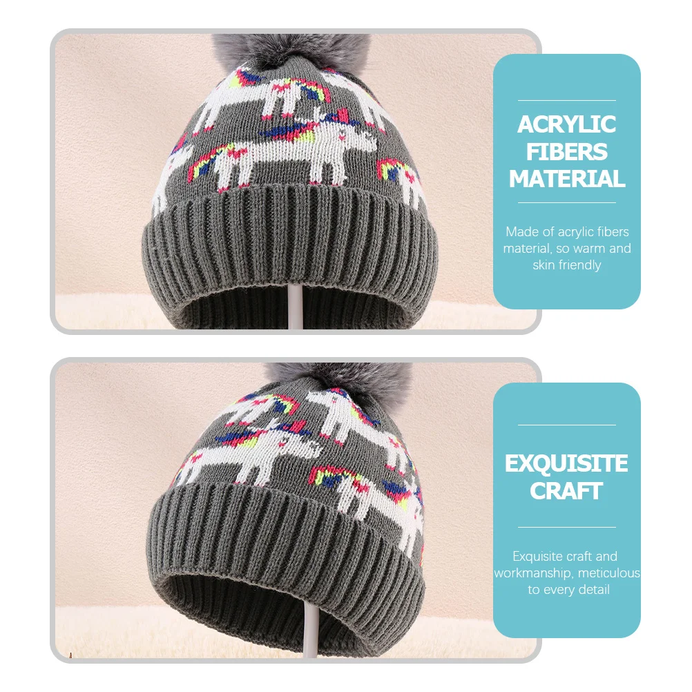 

Cartoon Unicorn Kids Winter Knit Hat Toddler Baby Warm Ear Protector Ball Soft Skin Friendly Durable Newborn Children Unisex
