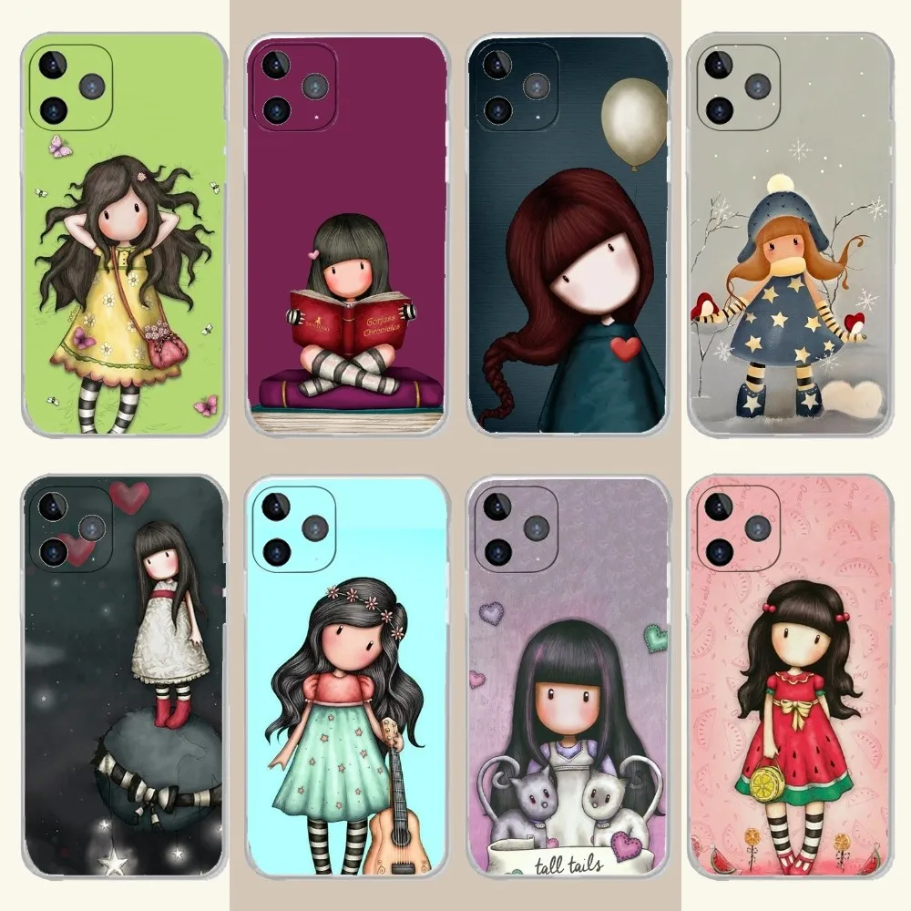 

S-Santoro G-Gorjuss Cute Girl Phone Case For iPhone 15,14,13,12,11 Plus,Pro,Max,XR,XS,X,7,8 Plus,SE,Mini Transparent Silicone So