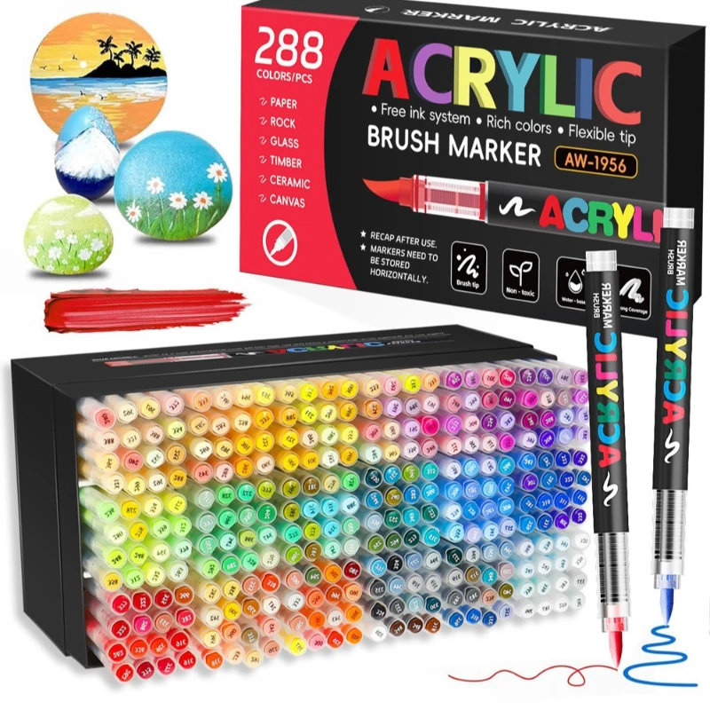 

Acrylic Paint Soft Brush Markers Set, Soft Brush Tip Paint Pens and Paint Markers, Acrylic Paint Pens for Wood, Stone, Canvas