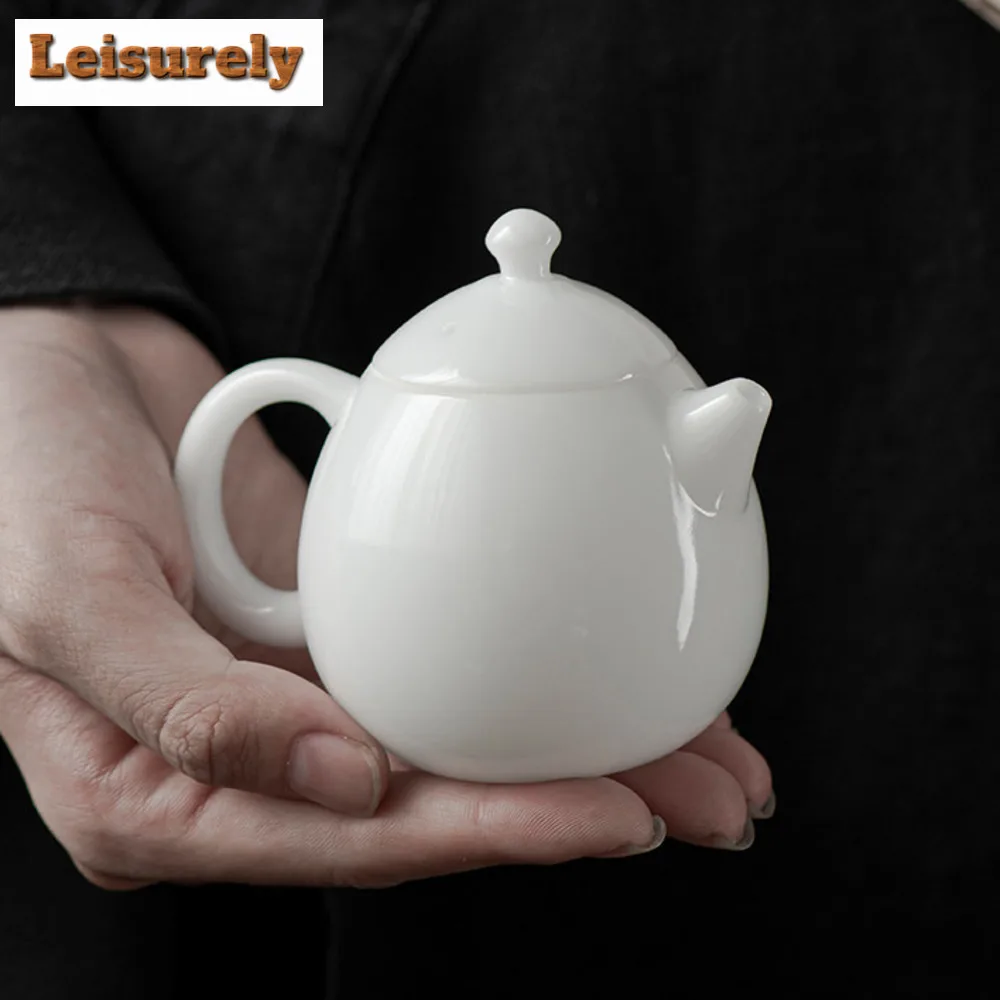 90ml Dehua Ice Seed Sheep Fat White Jade Porcelain Teapot Boutique Dragon Egg Pot Tea Maker Kettle Chinese Tea Craft Collection