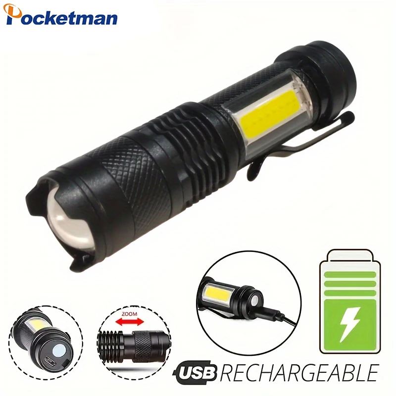 

Mini Flashlight COB Light Bead Tactical Flashlights Adjustable Focus Three Adjustment Modes Waterproof Torch for Daily Life