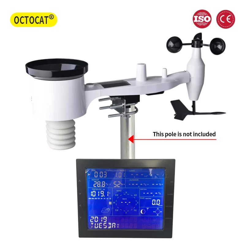 Wireless weather detector weather station wind speed wind direction rainfall temperature humidity air pressure lighting WiFi