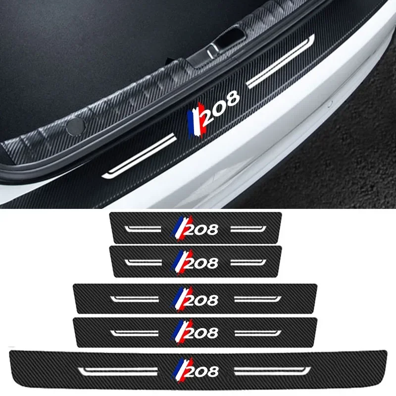 Car Door Threshold Scuff Plate Decals Strip Tape for Peugeot 208 Badge Rear Trunk Bumper Sill Protector Stickers Pedal Guards