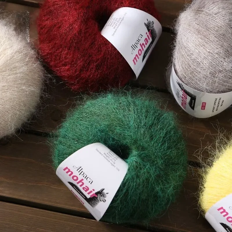 25 جرام من خيوط الألبكة الموهير، خيوط محبوكة يدويًا، مناسبة لصنع البلوزات، سترات مقطوعة، أوشحة، قبعات، شالات يدوية