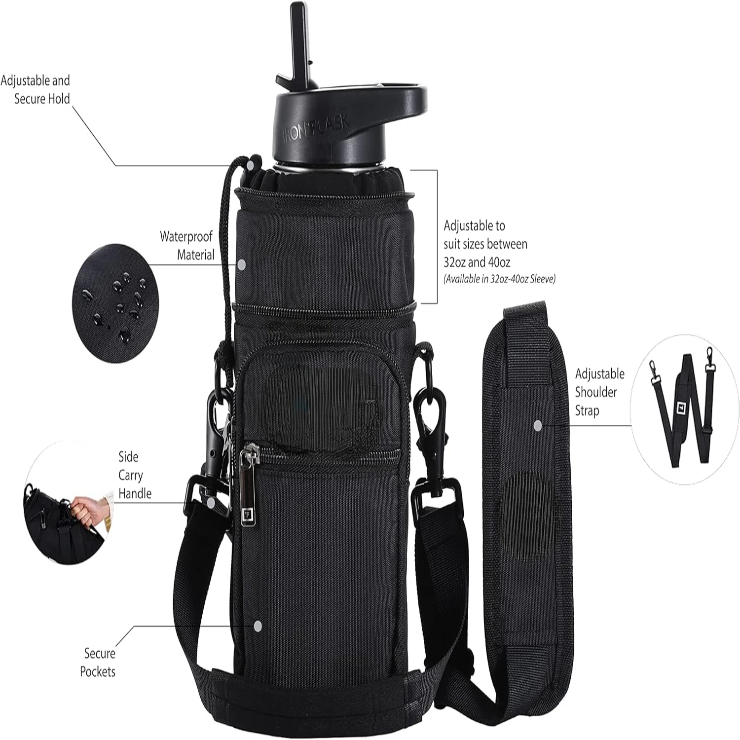 

Comfortable and Durable Protective Stainless Steel Insulated Sports Water Bottle with Adjustable Shoulder Strap - Secure On-the-