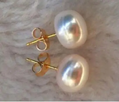 Natural white rare big 12-13 mm half round FW pearl real 925s stud earring