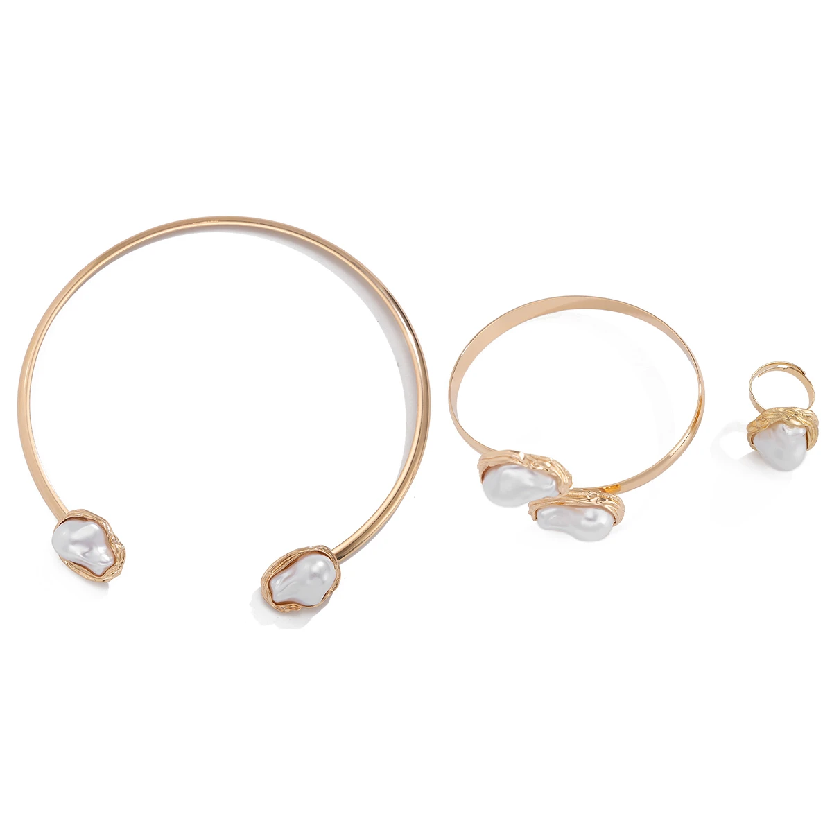 Ingemark Punk Unique Circle Open Torques Choker Necklace Cuff Bangles Rings for Women Grunge Jewelry Steampunk Jewelry Set Gift