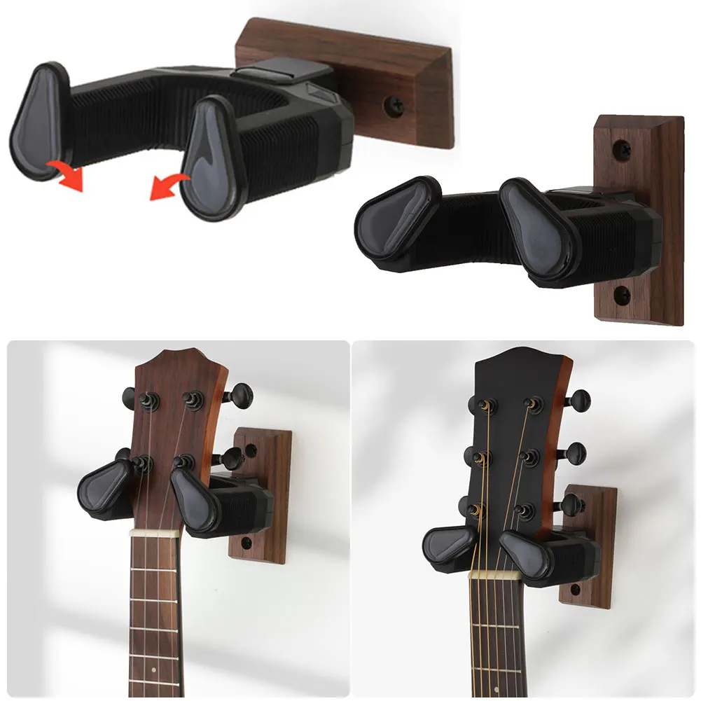 Wooden Wall Mount Holder Non-Slip Guitar Display Bracket Universal Guitar Hanger Rack for Electric Guitar Ukulele Bass