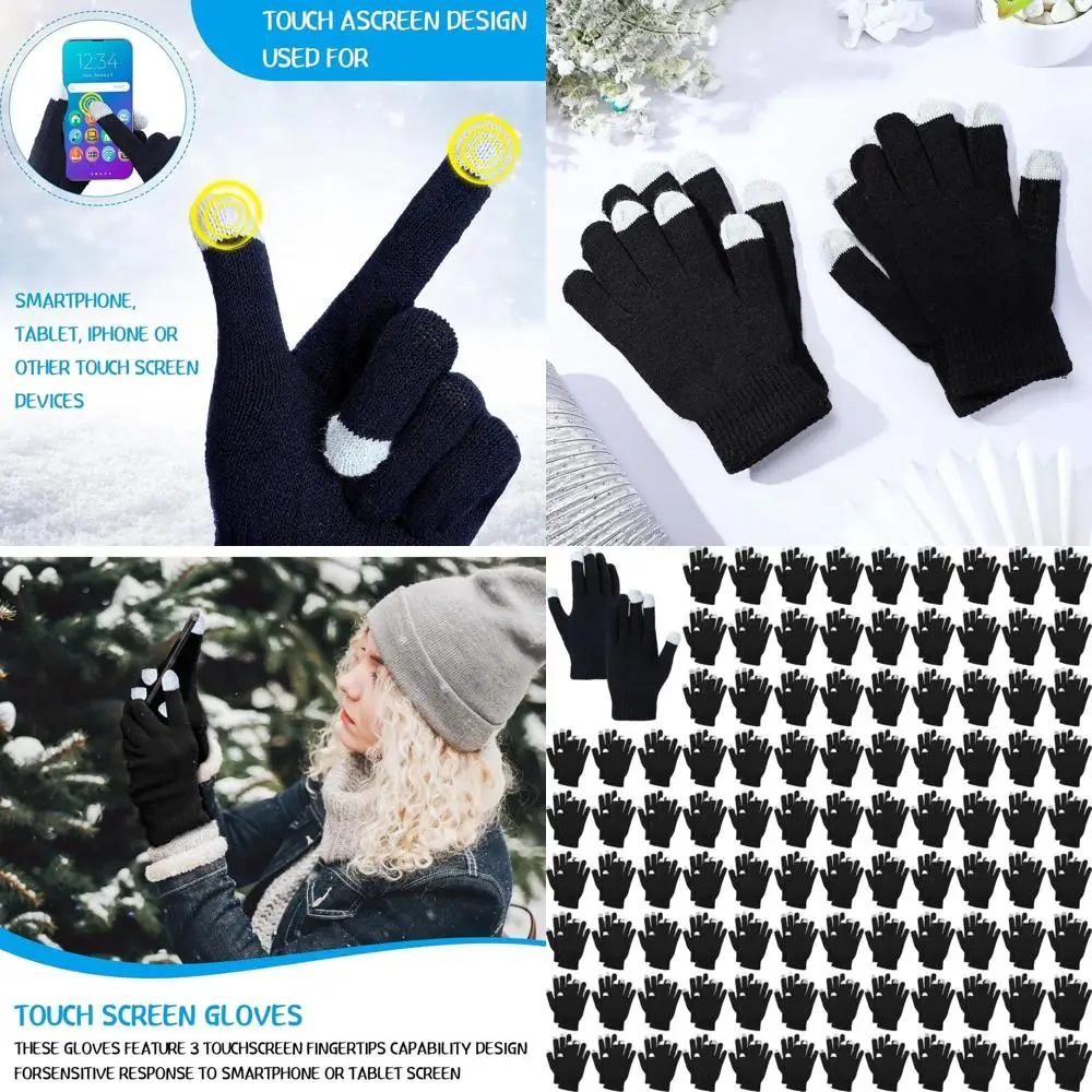 

100 Pairs Winter Warm Touchscreen Gloves - Stretchy Knit Texting Gloves for Men & Women in Bulk Black