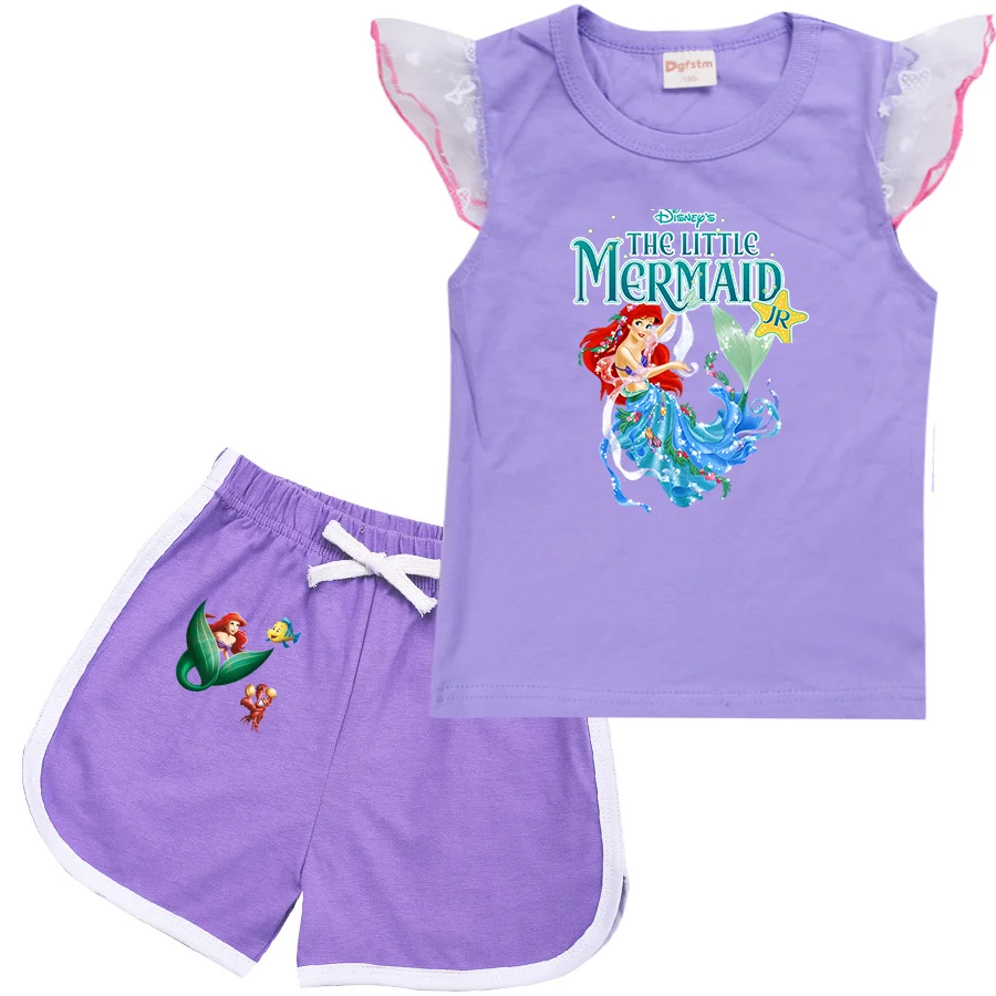 The Little Mermaid Cartoon Clothing Baby Boys Summer Clothes T-shirt+shorts Baby Girls Casual Clothing Sets