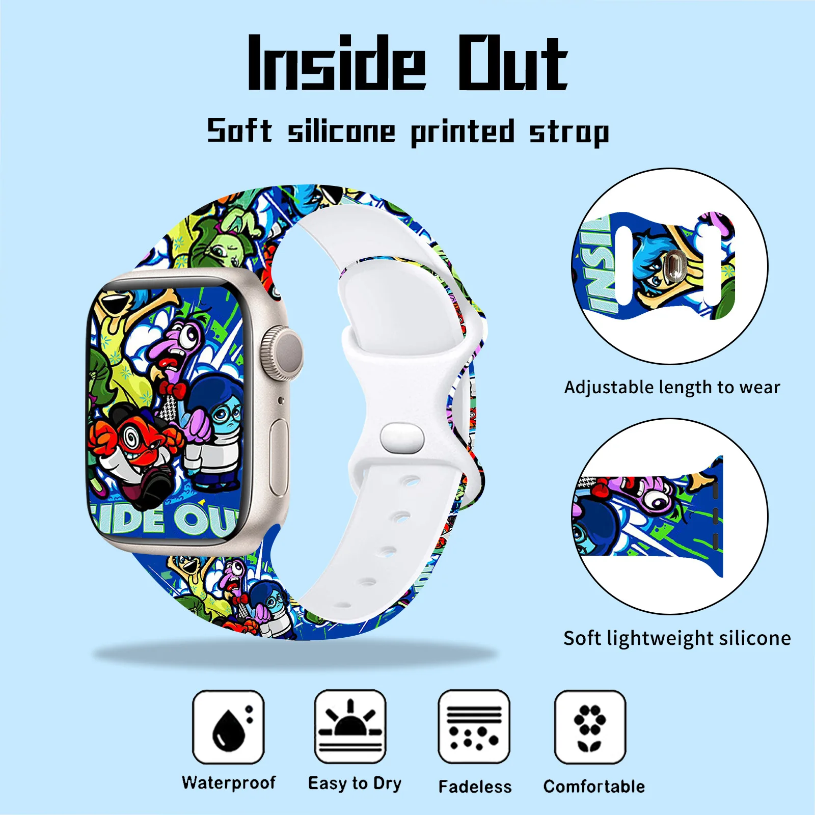 Disney Inside Out 2 Silicone Strap for Apple Watch Band 44 40 42 41 45 38mm 3 4 5 6 Bracelet IWatch Apple Watch 6 5 3 SE 7 8 9