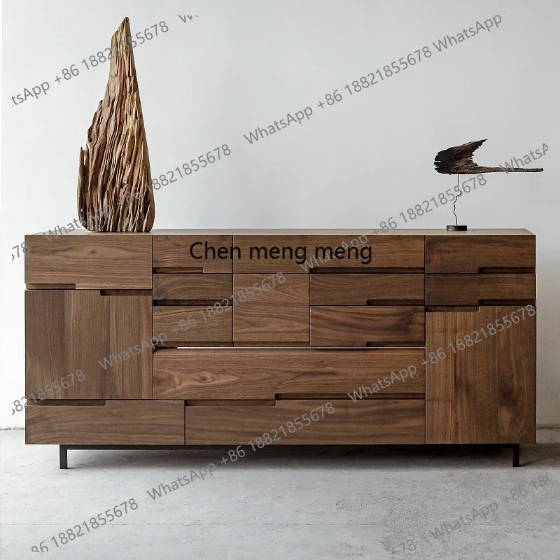 H Black walnut multi-chest TV cabinet living room Nordic chest set-top box on the quiet wind solid wood