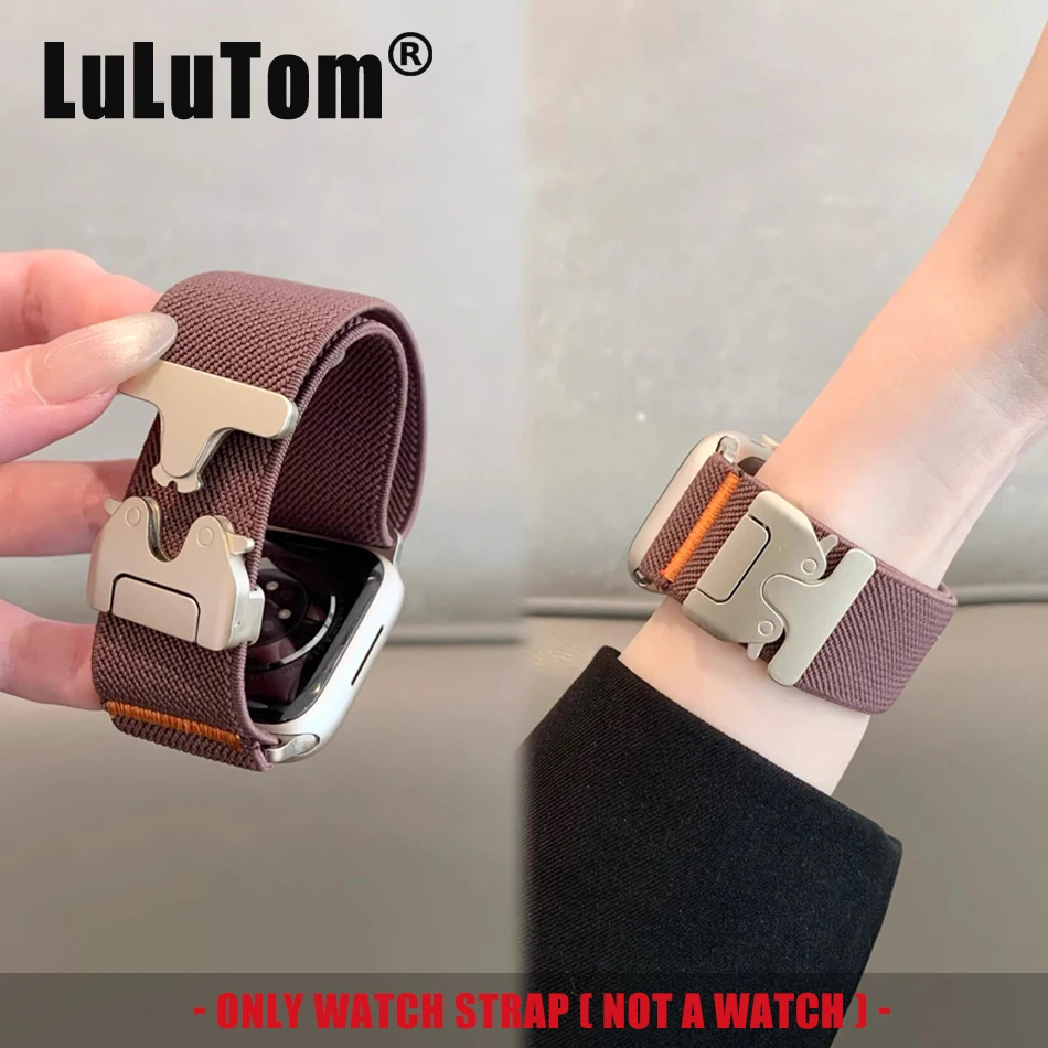 

Модный нейлоновый ремешок для Apple iWatch Series 10, 9, 8, 7, 6, 5, 4 SE Ultra 38/40/41/42/44/45/46/49 мм, эластичный ремешок для часов с парашютной пряжкой