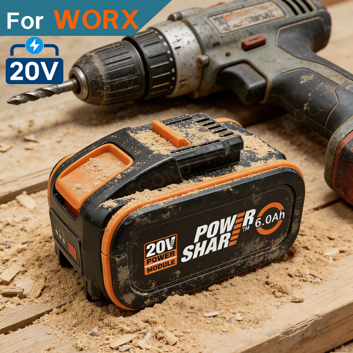 

For Worx 20V 6.0Ah Lithium Battery Power Share WA3551 WA3553 Compatible with WU279 WU377 WU800 WX372 Cordless Power Tools