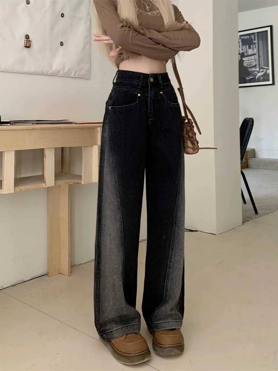 

Джинсы с высокой талией и прямыми штанинами для женщин, большие размеры, свободный крой, цветные, с эффектом стройности, широкие штанины, весенняя мода