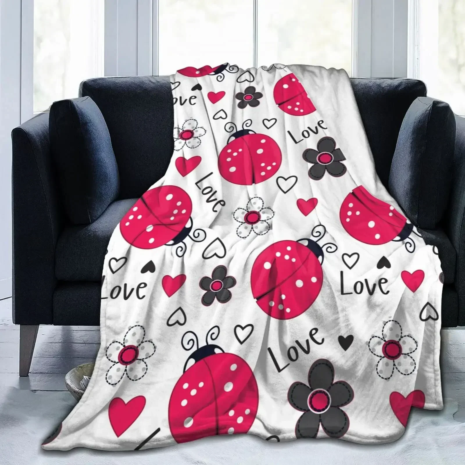 

Фланелевое одеяло Ladybug, красное, мягкое, легкое, теплое, уютное, для кровати, дивана, автомобиля, путешествий, на все сезоны, подходит для детей и взрослых