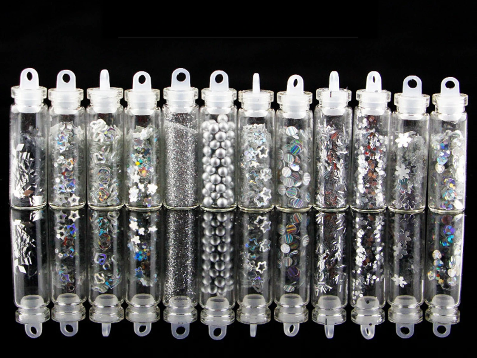 12pcs Mini Glass Vials with Cork Stoppers - Same Color Set for Nail Art, DIY Jewelry, Craft Decor - Assorted Sizes 5-15mm