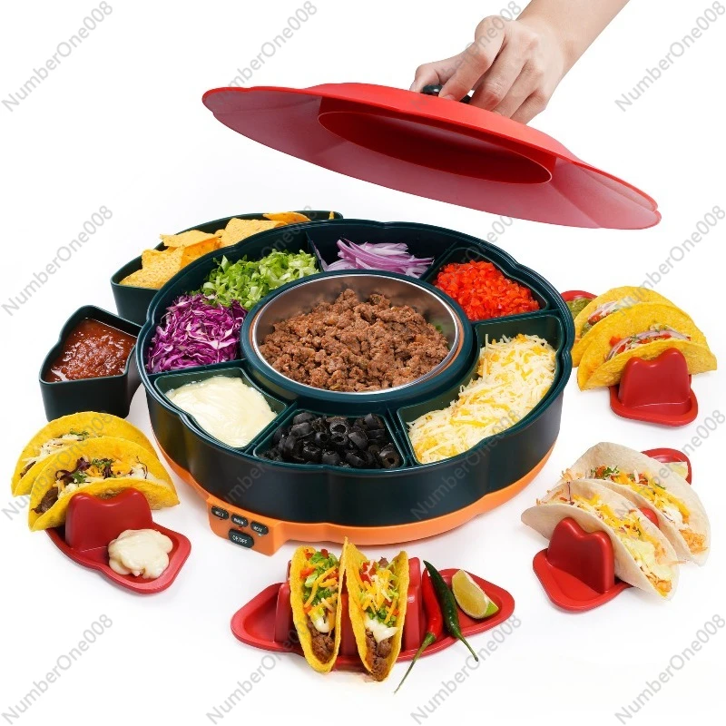 

Corn Cake Taco Plate Set with Heating Electric Hot Pot Rotating Fruit Plate Party Gift Flat Pan
