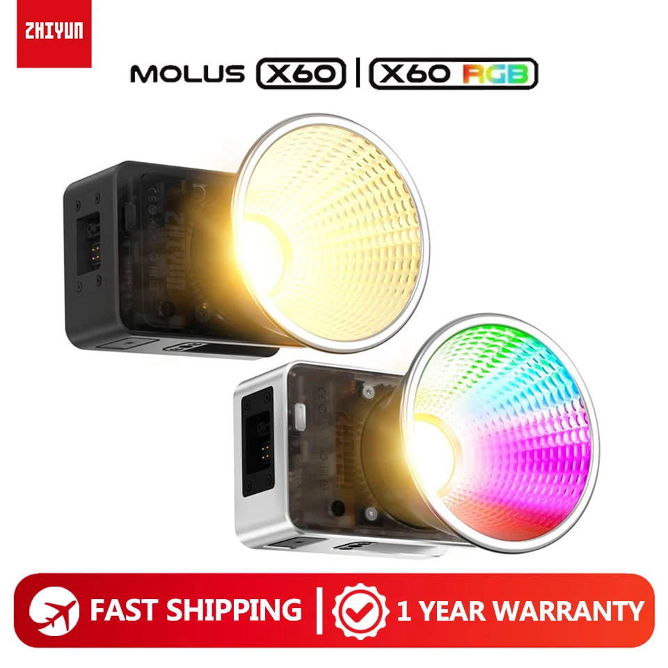 

ZHIYUN MOLUS X60 60W COB Video Light Bi-color RGB 2700K-6500K Photography Light Lighting for Outdoor Studio Live